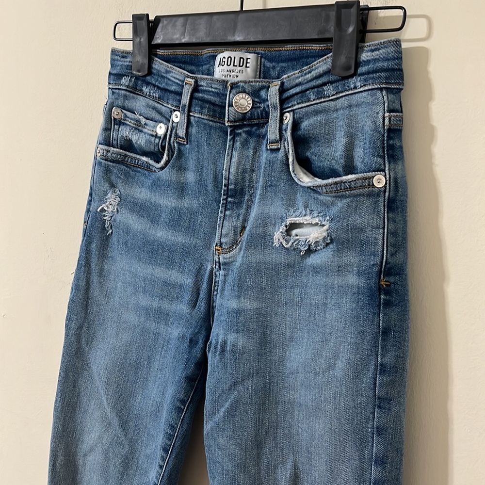 Agolde Medium Wash Distressed Sophie High Rise Skinny Denim Jeans Size 25 - Picture 5 of 11